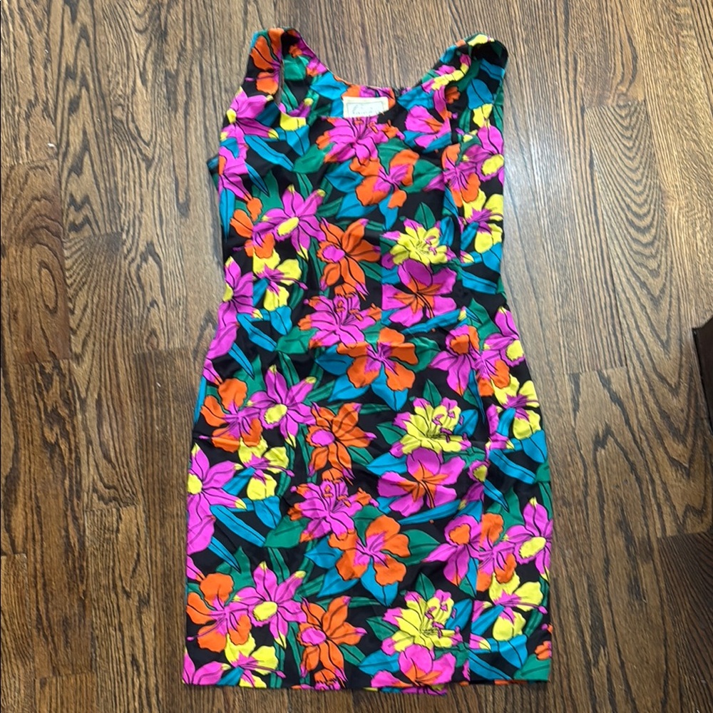Floral Silk Sleeveless Dress - Multicolor